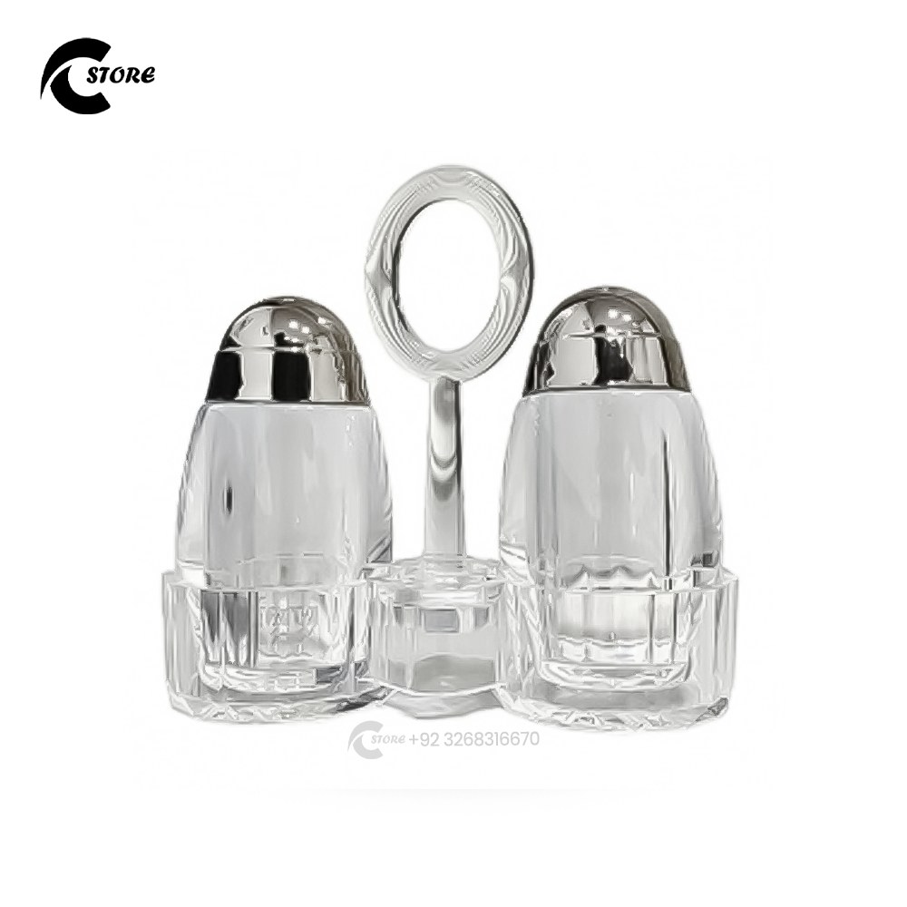 Acrylic Cruet Set 2Pcs With Stand | Salt & Pepper Shaker Set | Transparent Seasoning Containers for Kitchen & Dining Table