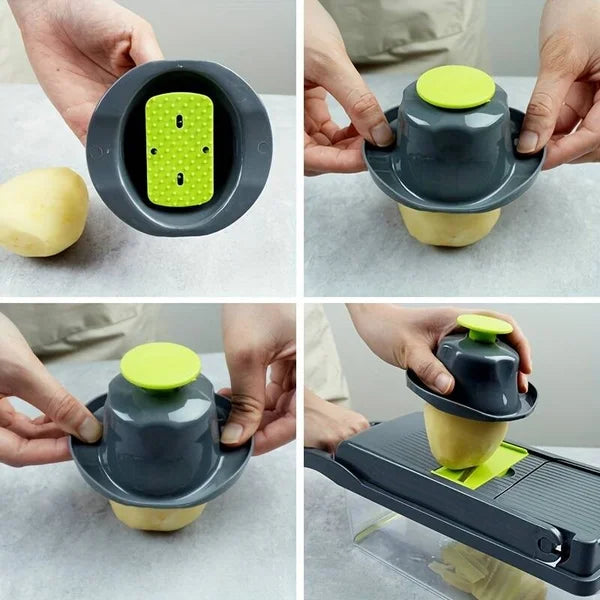 16-in-1 Multifunctional Handheld Vegetable Chopper, Onion Cutter, Fruit Slicer, Potato Presser, Peeler, and Garlic Chopper with Storage Container