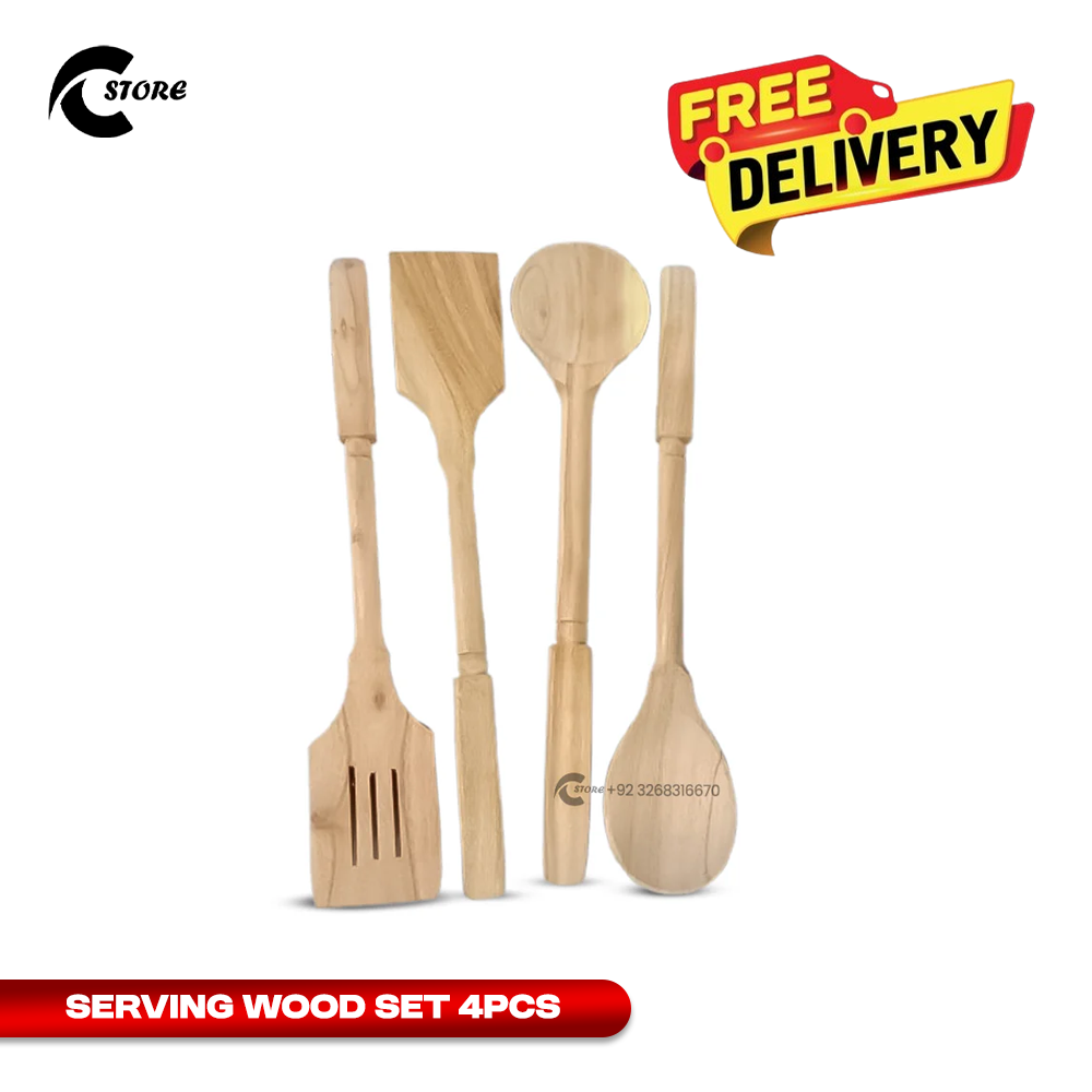 Premium Serving Wood Spoon Set of 4 Pieces | Handmade, Food-Safe, Natural Hardwood | Elegant & Sustainable Kitchen Utensils