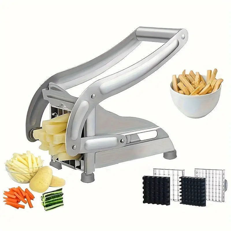 French Fry Cutter | Stainless Steel Potato Slicer with Non-Slip Handle &amp; Dual Blades