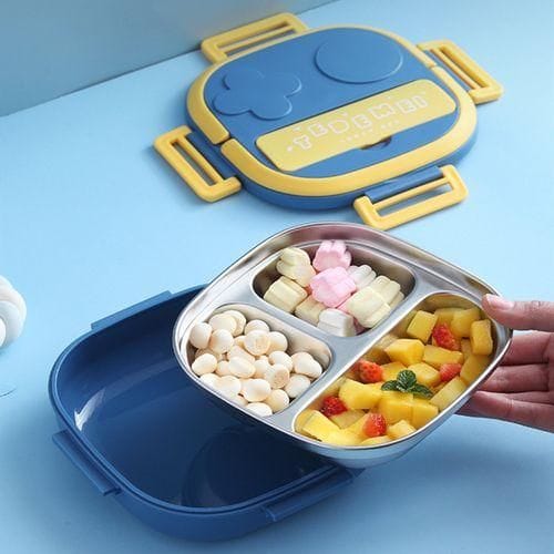 Stainless Steel Square Insulated Lunch Box With 2 Compartments & 4-Sided Lock | Durable Food Storage Container