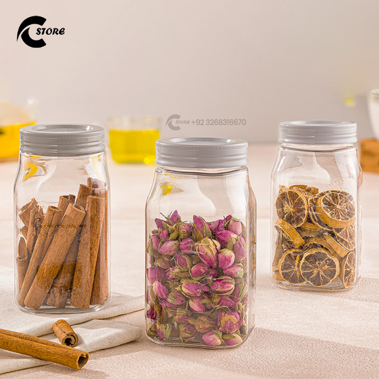 Limon Kitchenware Square Plastic Jar | 950ml Airtight Door Pocket Canister | Transparent Food Storage Container for Fridge, Dry Food & Liquids