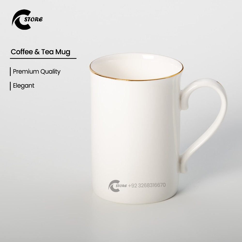 Juice Mug Set of 6 Pieces | 300ml Gold Rim Mugs for Modern Table Settings | Hygienic, Heat-Resistant &amp; Luxurious Design