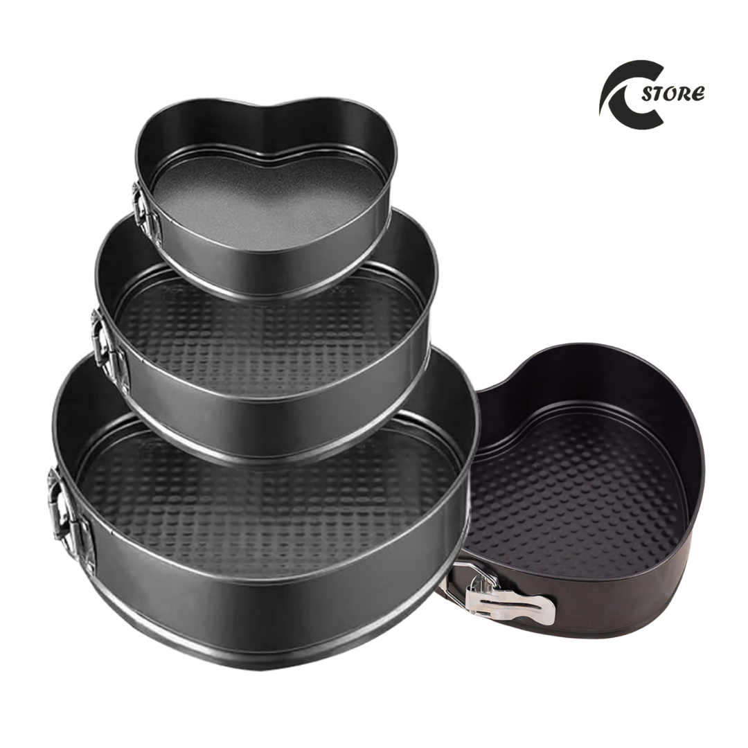 3-Piece Non-Stick Heart-Shaped Cake Mould Set | High-Quality Bakeware | Baking Pan &amp; Tray