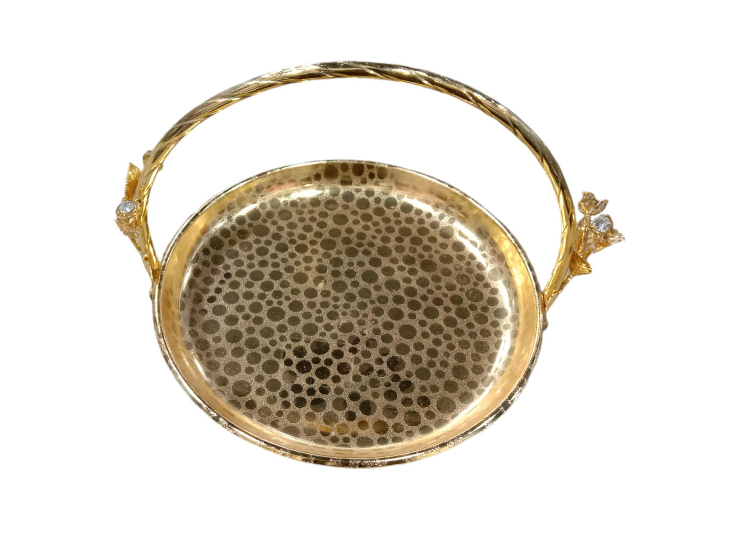 Elegant European Style Embossed Fruit Tray | Vintage Gold-Plated Steel Round Serving Dish | Decorative Tray