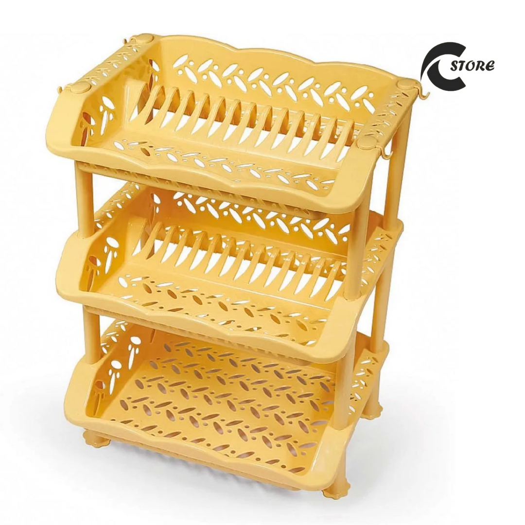 3-Layer Plastic Super Plate Rack | Dish Washing Stand with Water Draining Tray & Utensil Holder