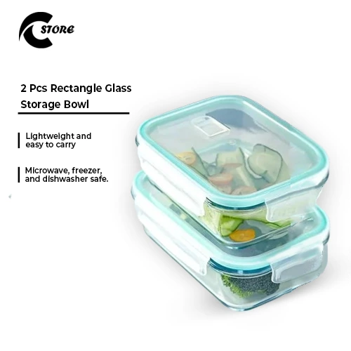 Rectangle Glass Storage Bowl Flora 2 Pcs | Good Grips Food Containers | Portable Smart Seal Container