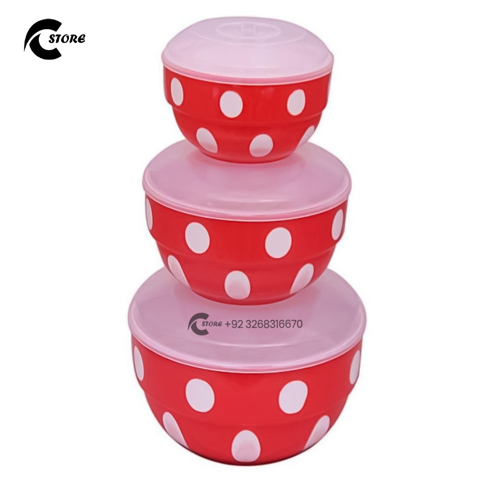 3 Pcs Plastic Bowl Set with Lids | Airtight, Durable & Multipurpose Kitchen Storage Containers