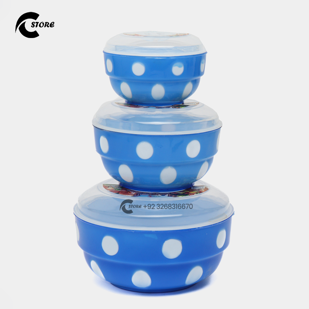 3 Pcs Plastic Bowl Set with Lids | Airtight, Durable & Multipurpose Kitchen Storage Containers