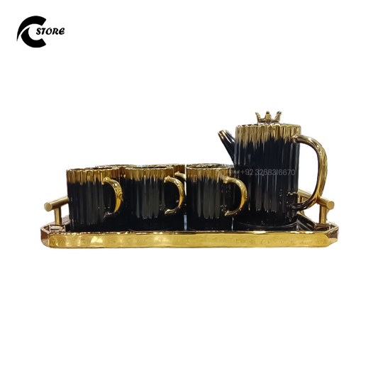Coffee Set Shine Kazim | Exquisite Ceramic Coffee Tea Set | Premium 8-Piece Teapot and Cup Set with Tray for Gifting & Elegant Tea Parties