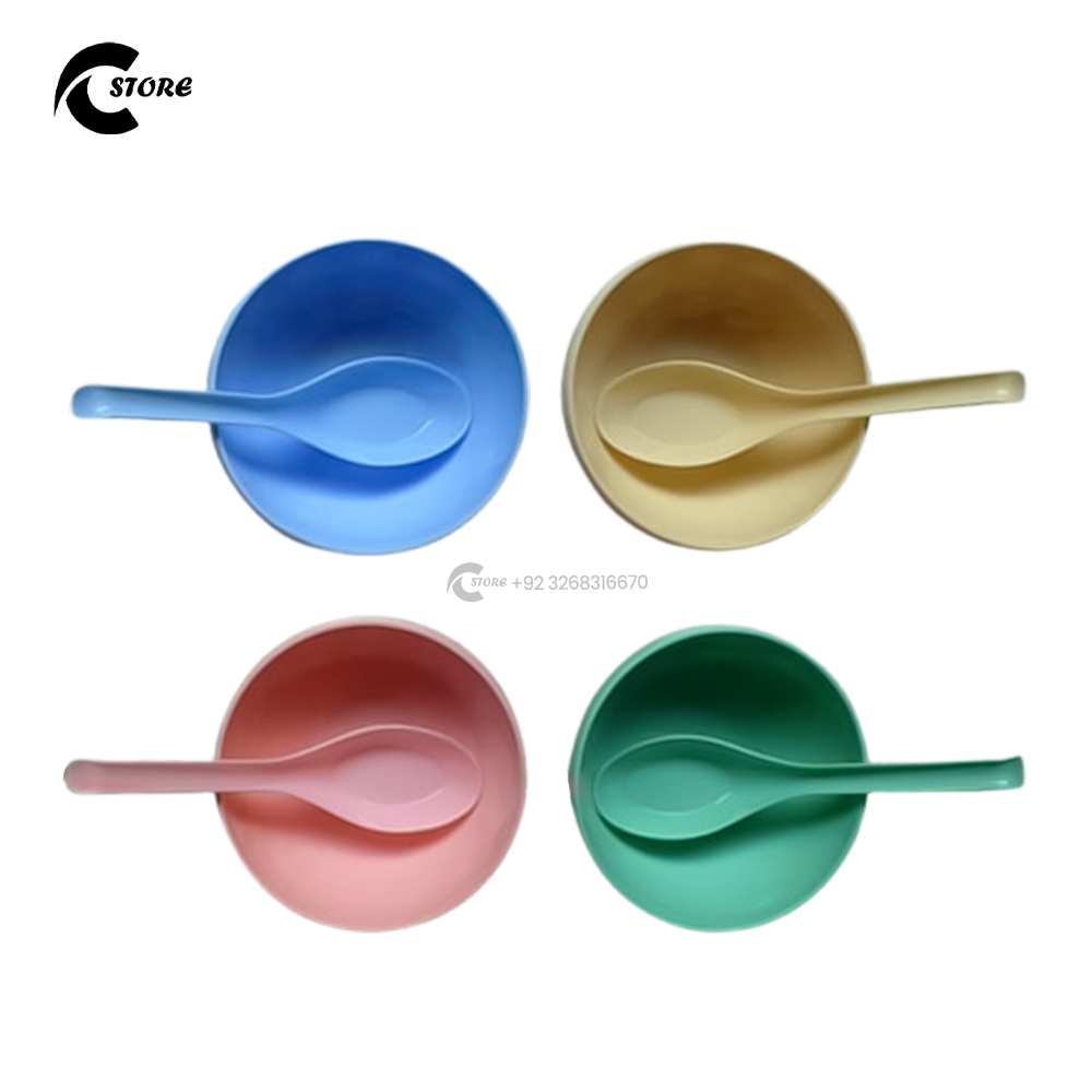 Imperial Soup Bowl 4 Pcs Set | Eco-Friendly & Durable | Colorful Polypropylene Serving Bowls with Spoons for Snacks, Salads & Desserts