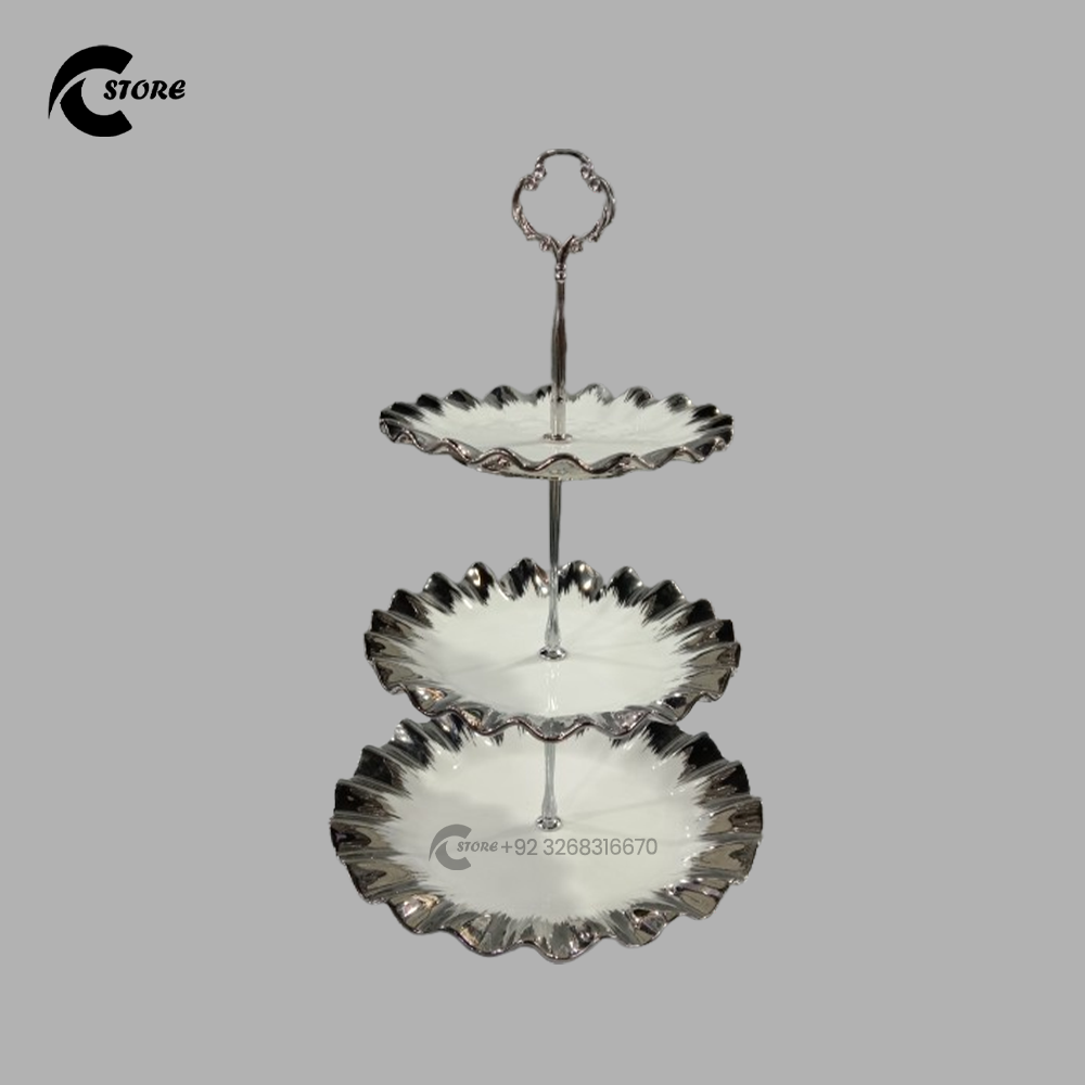 Elegant 3-Layer White Display Platter for Desserts | 3-Tier Ceramic Serving Tray Stand | Microwave & Dishwasher Safe