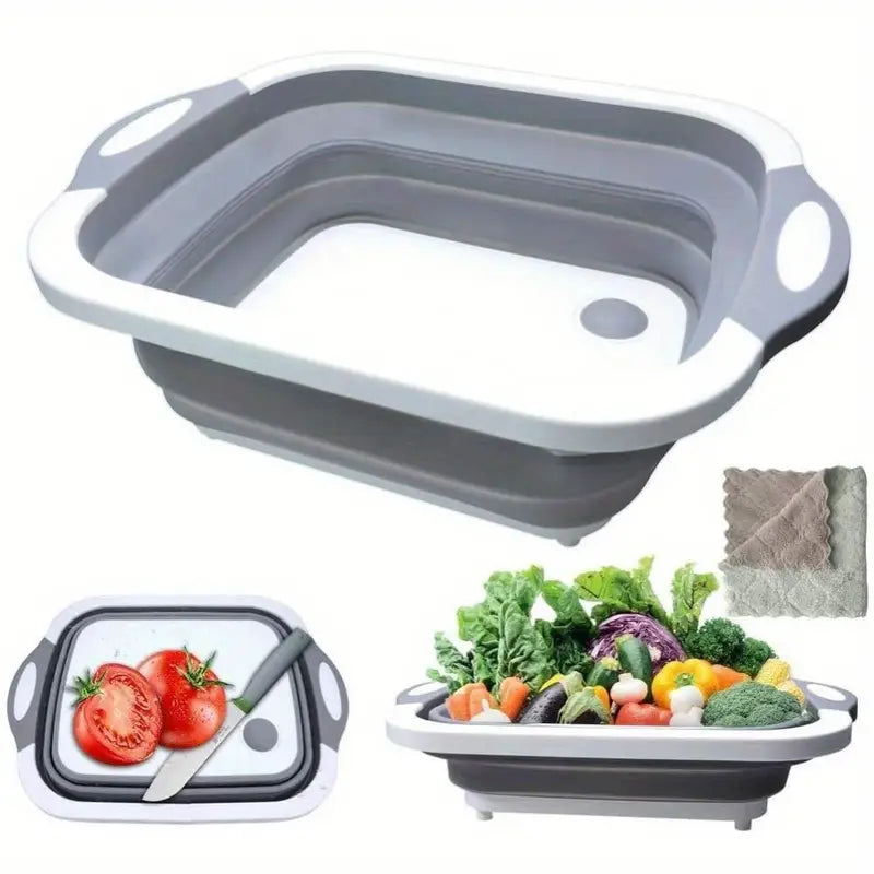 Collapsible Cutting Board &amp; Drain Basket | Multipurpose Chopping Board for Vegetables