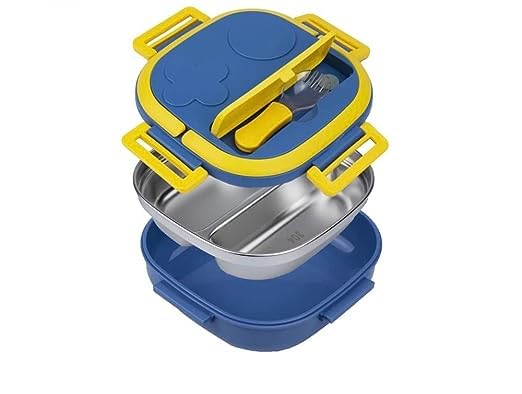 Stainless Steel Square Insulated Lunch Box With 2 Compartments & 4-Sided Lock | Durable Food Storage Container