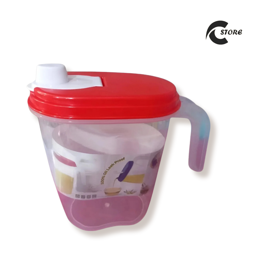 Aroni 1Ltr Plastic Cooking Oil Jug Dispenser with Handle & Different Lid Colors | Liquid Jug | Milk Jug | Multipurpose Jug