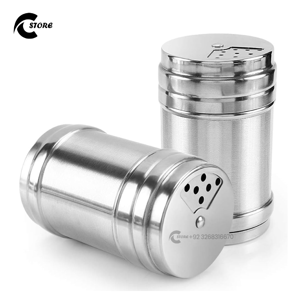 Set of 2 Namakdani Steel Large | Stainless Steel Salt & Pepper Shaker | Durable, Food-Grade & Rotating Lid Spice Dispenser for Kitchen & Dining