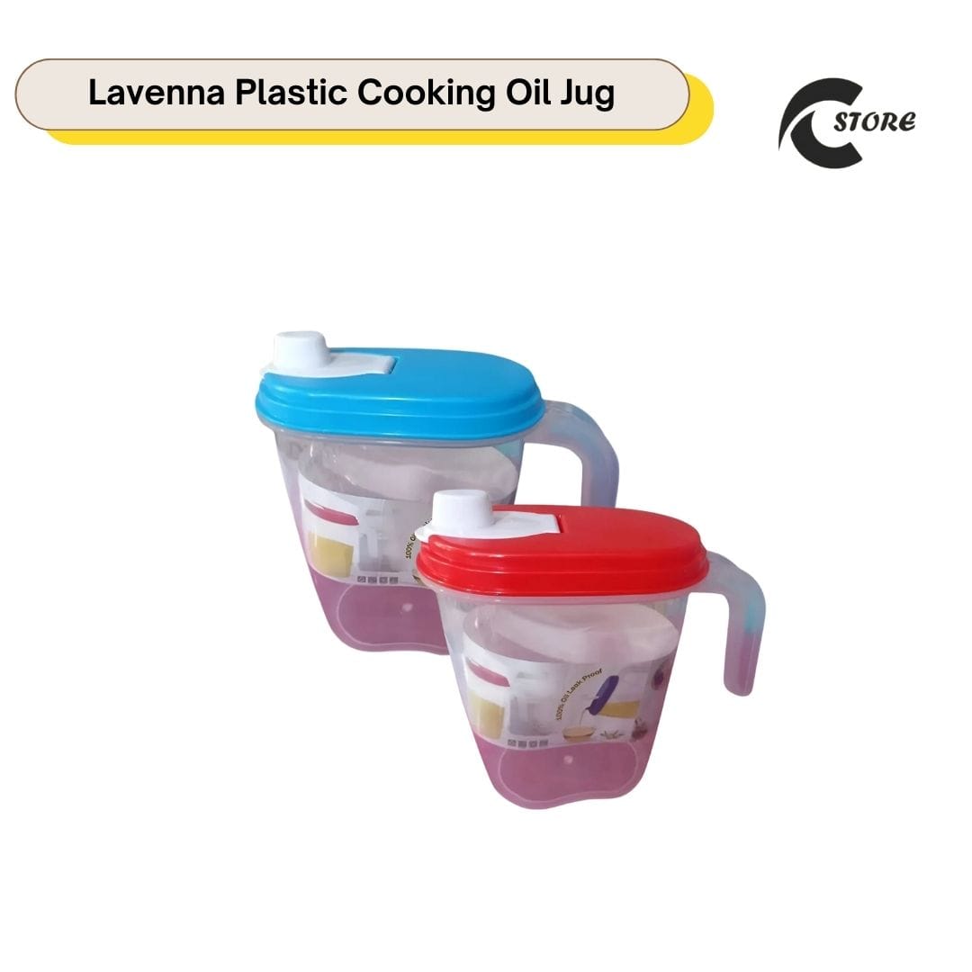 Pack of 3 Lavenna Plastic Cooking Oil Jug With Lid & Handle | 1 Liter Oil Dispenser | Liquid Jug | Milk Jug | Multipurpose Jug