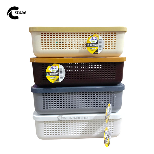 Deluxe Storage Basket AH-145 With Lid | Multipurpose Organizer for Home & Office | Premium Food-Grade Plastic | Sturdy & Clutter-Free Design