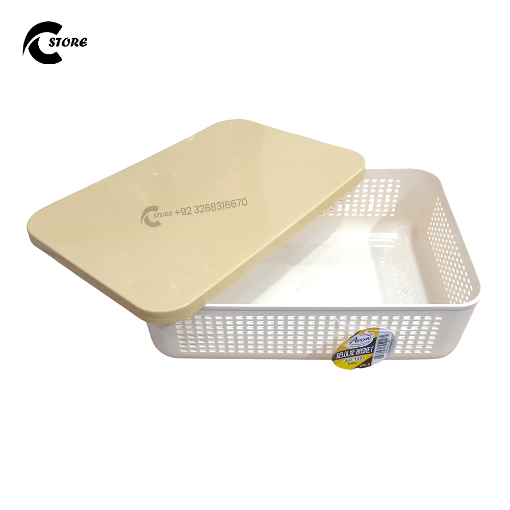 Deluxe Storage Basket AH-145 With Lid | Multipurpose Organizer for Home & Office | Premium Food-Grade Plastic | Sturdy & Clutter-Free Design