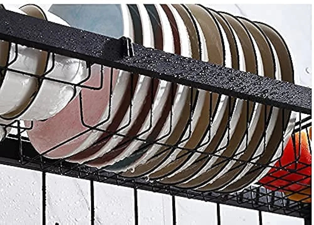 Black Apricot Over the Sink Kitchen Rack | Compact &amp; Space-Saving Carbon Steel Dish Organizer With Utensil Holder &amp; Hooks