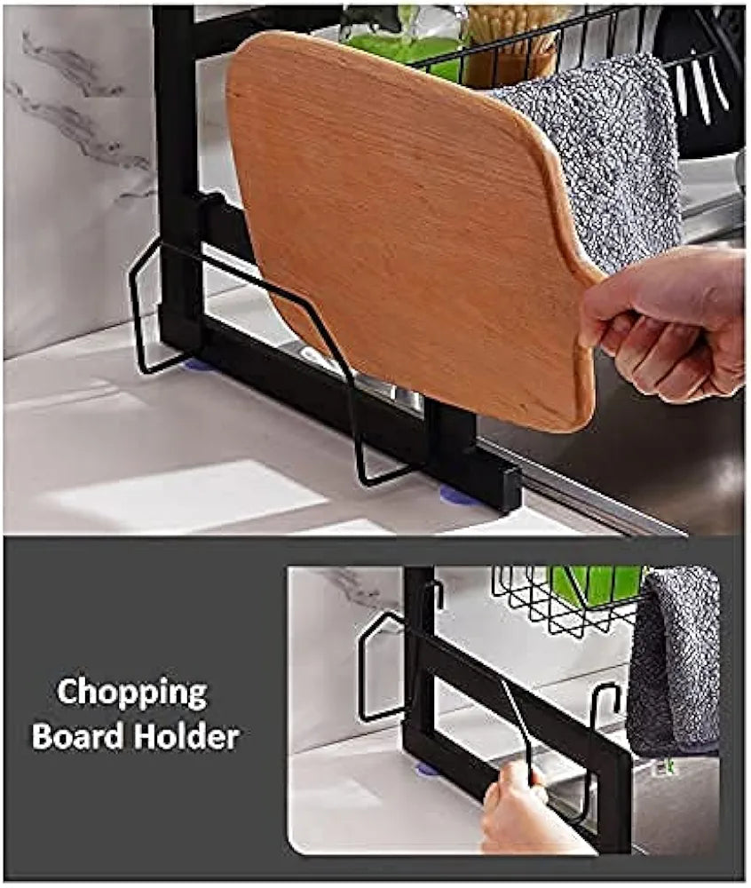 Black Apricot Over the Sink Kitchen Rack | Compact &amp; Space-Saving Carbon Steel Dish Organizer With Utensil Holder &amp; Hooks