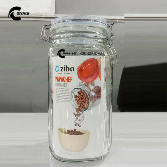 Ziba Container 1500 ml | Extra Large Size | Premium Glass Storage Jar With Metal Patterned Lid | Perfect for Storing Beans &amp; Candies
