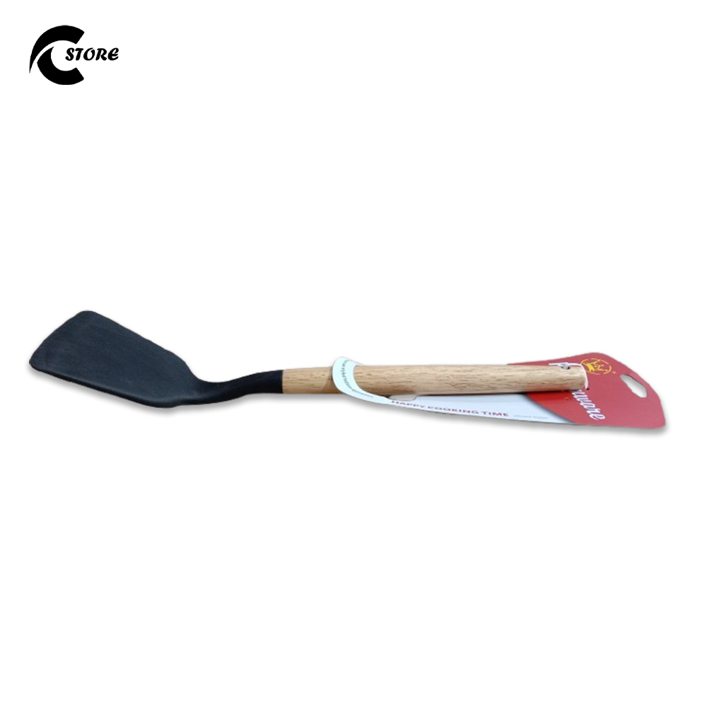 Pack of 3 Silicone Wood Serving Tools | High-Quality Acacia Wooden Handle | Heat-Resistant, Food-Grade BPA-Free Silicone Cooking Spatula