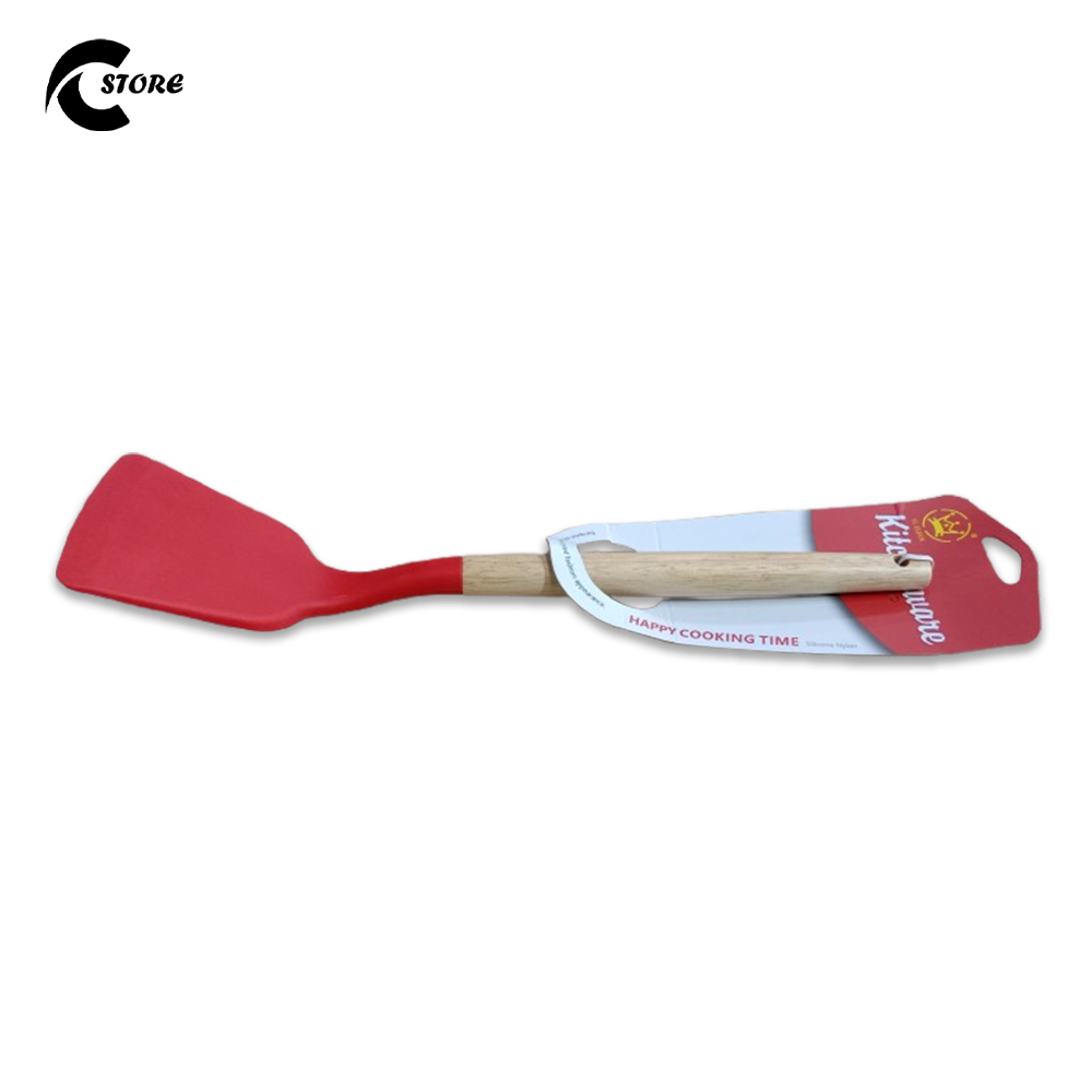Pack of 3 Silicone Wood Serving Tools | High-Quality Acacia Wooden Handle | Heat-Resistant, Food-Grade BPA-Free Silicone Cooking Spatula