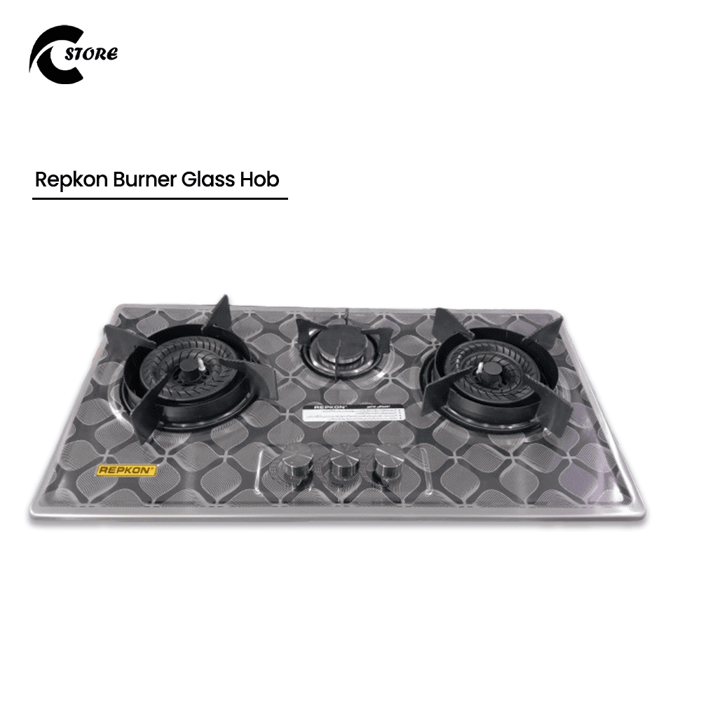 Repkon Burner Steel Hob | 3 Burner Auto Ignition Gas Stove with Cast Iron Support | NG &amp; LPG Compatible