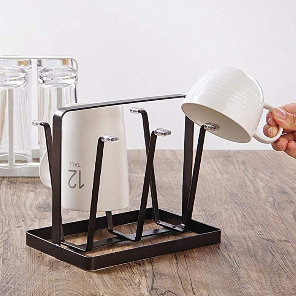 Iron 6 Cups Mug Glass Stand Holder Brown  | Drain Cup Holder | Cup Drying Rack Stand