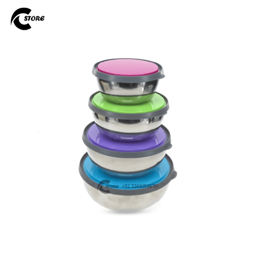 Stainless Steel Color Bowl Set With Airtight Lids | 4-Piece (12cm, 14cm, 16cm, 18cm) | Multipurpose Mixing &amp; Serving Bowls