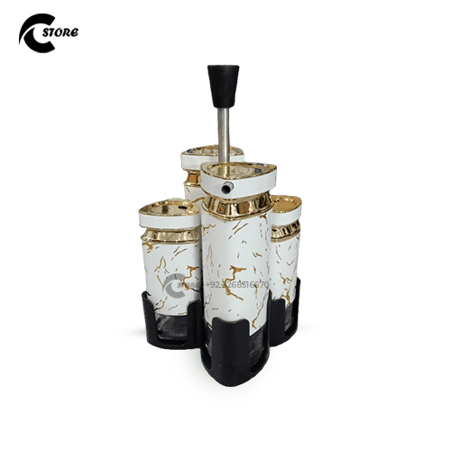 Premium 4-Piece Condiment Set | Glass Spice Jars &amp; Oil Bottles With Durable Plastic Stand | Elegant Kitchen Storage &amp; Dispenser
