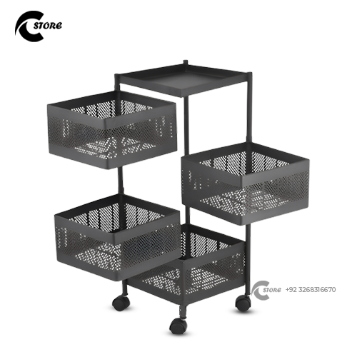 Four Layers Square Multipurpose Metal Trolley for Home and Office Use