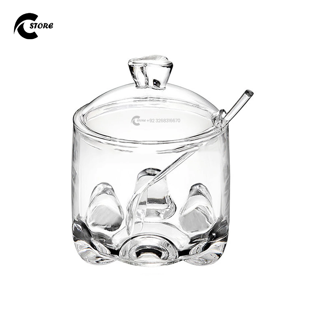 Bake House Acrylic Jam Jar With Spoon | Food-Grade Reusable Transparent Jar for Jam, Honey, and Condiments