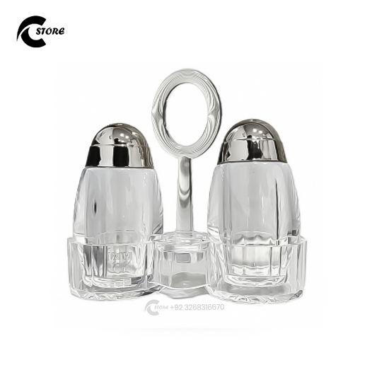 Acrylic Cruet Set 2Pcs With Stand | Salt & Pepper Shaker Set | Transparent Seasoning Containers for Kitchen & Dining Table