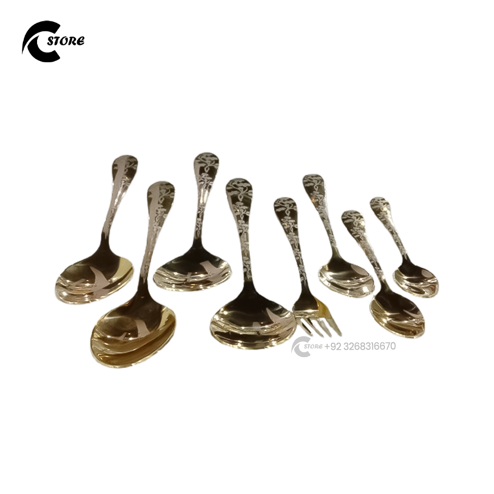 Fine Cutlery 37Pcs Gold Coated Stainless Steel Cutlery Set | 14 Gauge Premium Flatware with Stand | Ideal for Gifting & Home Use