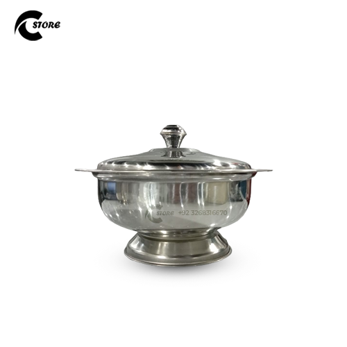 Stainless Steel Donga Set Prime | 3-Piece Serving Bowl Set with Lids | Elegant Abstract Design | Hot & Cold Food Storage Bowls