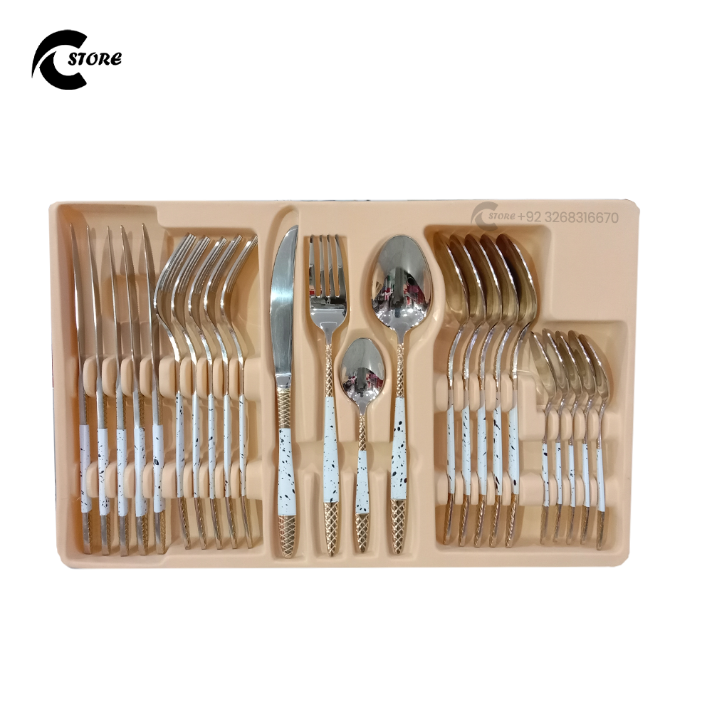 Stainless Steel Cutlery Set 24 Pcs | Mirror Polish Set With Knives, Forks, Spoons & Teaspoons | Rust & Heat Resistant, Ergonomic Grip | Durable Tableware Set for Home, Hotel & Gifting