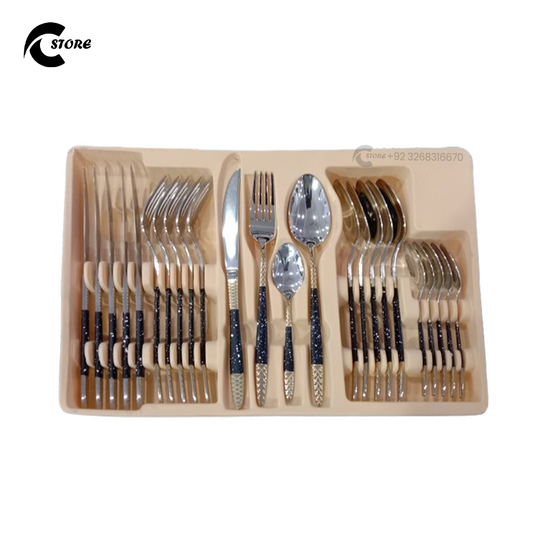 Stainless Steel Cutlery Set 24 Pcs | Mirror Polish Set With Knives, Forks, Spoons & Teaspoons | Rust & Heat Resistant, Ergonomic Grip | Durable Tableware Set for Home, Hotel & Gifting