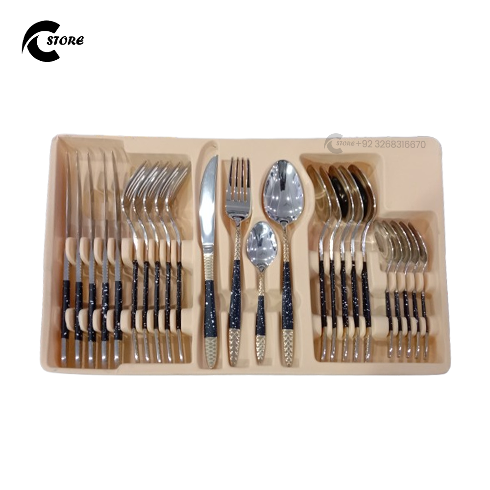 Stainless Steel Cutlery Set 24 Pcs | Mirror Polish Set With Knives, Forks, Spoons & Teaspoons | Rust & Heat Resistant, Ergonomic Grip | Durable Tableware Set for Home, Hotel & Gifting