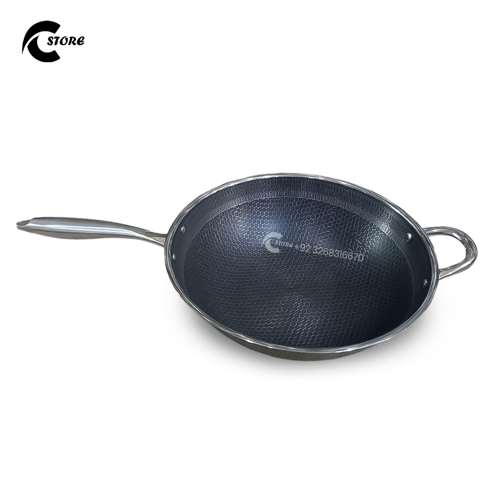 Karahi Laser Coated 43CM Long Handle | 34cm Stainless Steel Saute Panare | Tri-Ply, Induction & Oven Safe