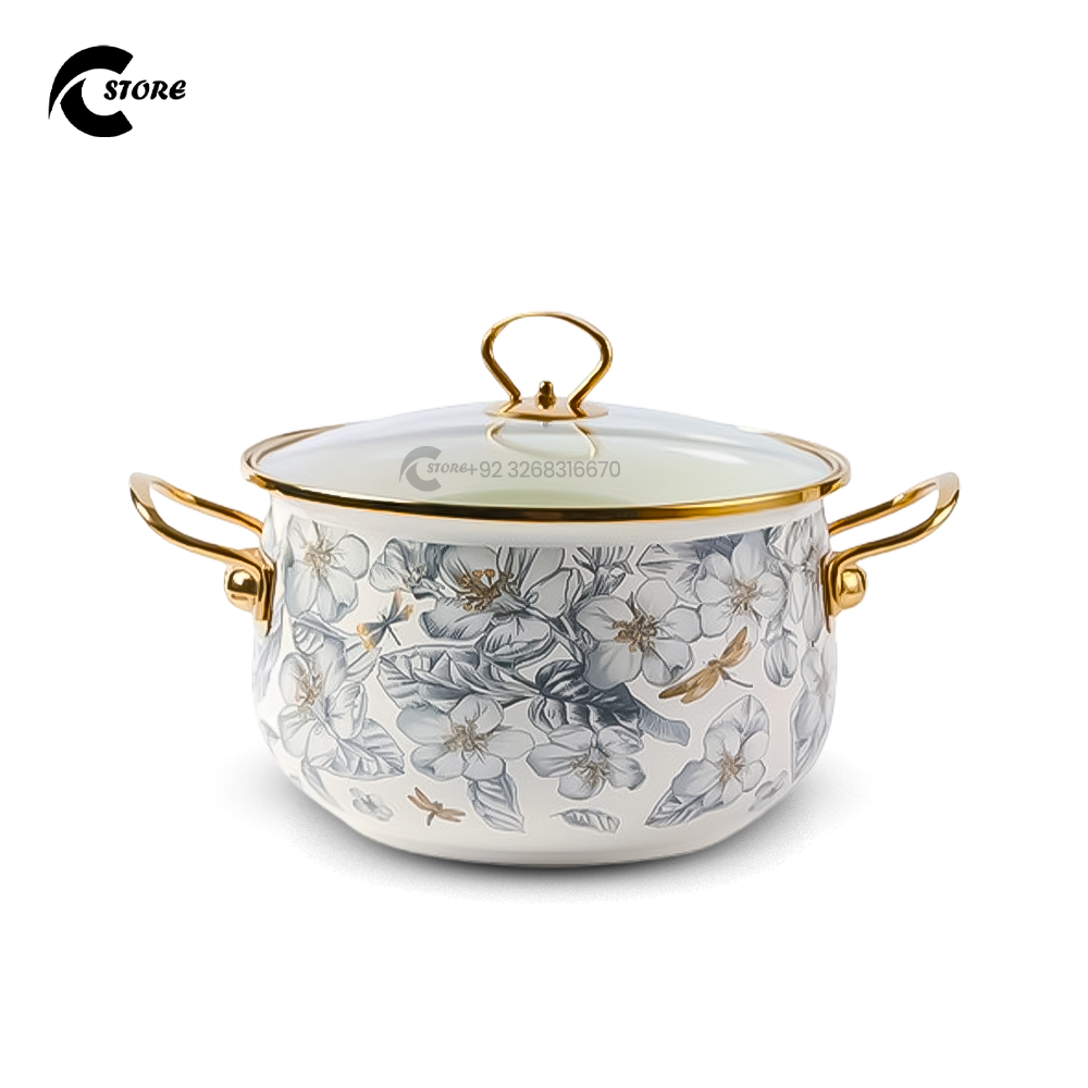 Fancy Reona Set Small | With Sizes (20cm, 22cm, 24cm) | 3Pcs Enamel Casserole With Glass Lid | Stainless Steel Serving & Cooking Bowls