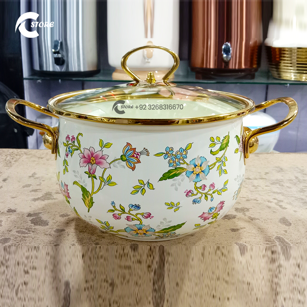 Small Size Fancy Reona Set | With Sizes (20cm, 22cm, 24cm) | 3Pcs Enamel Casserole With Glass Lid | Stainless Steel Serving & Cooking Bowls