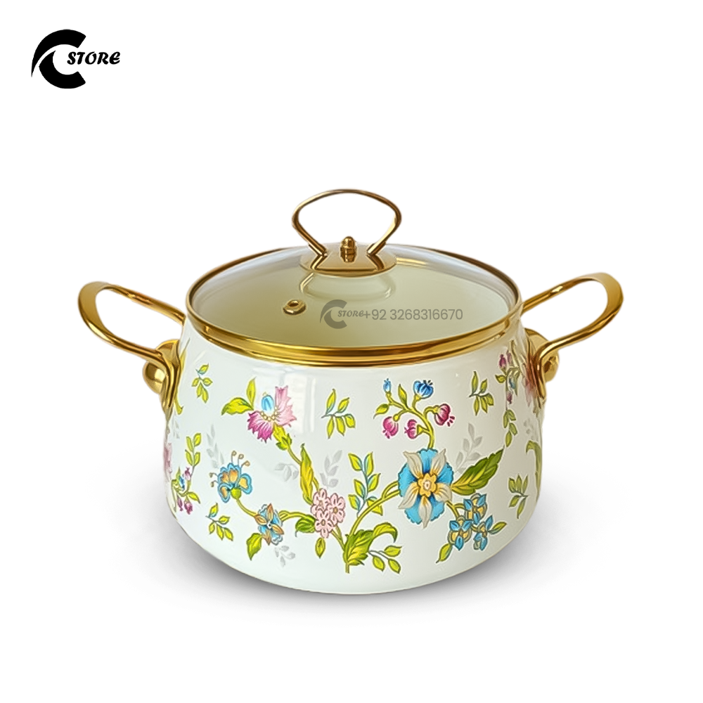 Small Size Fancy Reona Set | With Sizes (20cm, 22cm, 24cm) | 3Pcs Enamel Casserole With Glass Lid | Stainless Steel Serving & Cooking Bowls