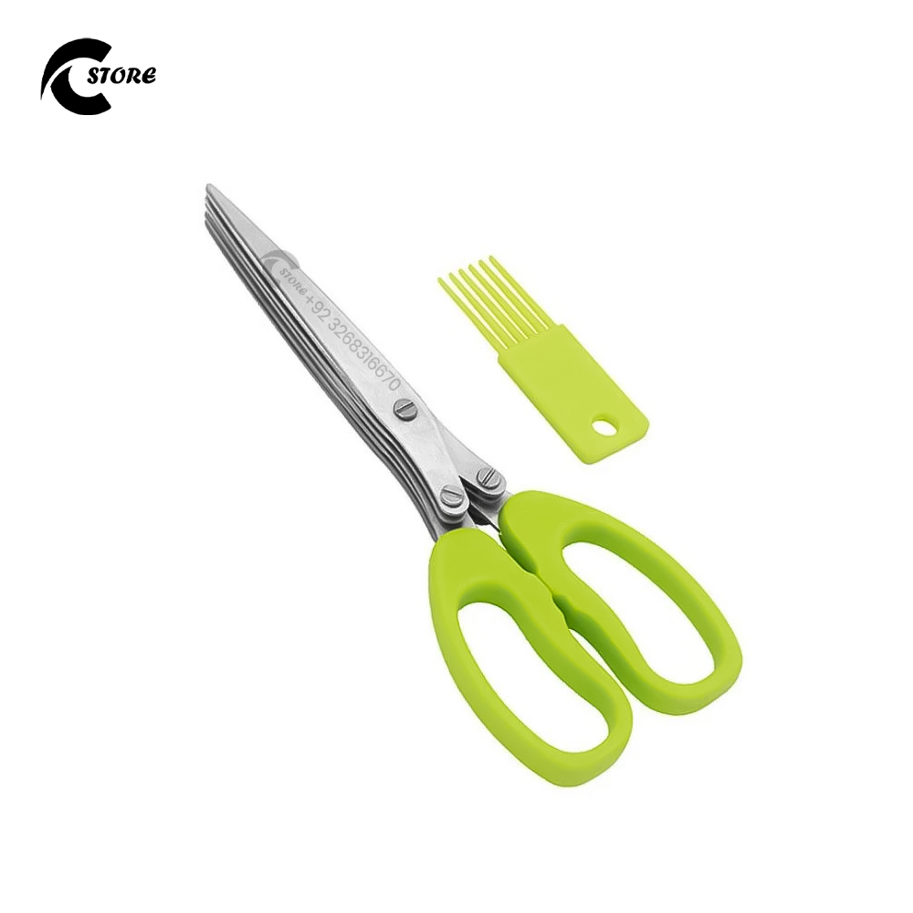 5 Layer Scissors | Multifunctional Stainless Steel Herb Cutting Kitchen Scissors | Salad & Craft Tool