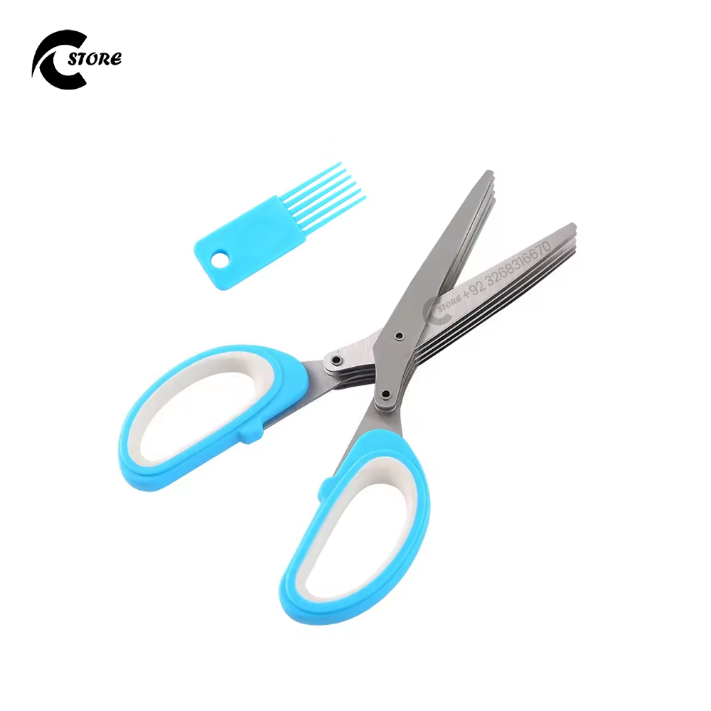 5 Layer Scissors | Multifunctional Stainless Steel Herb Cutting Kitchen Scissors | Salad & Craft Tool
