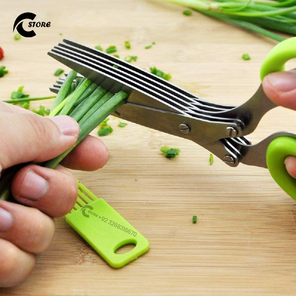 5 Layer Scissors | Multifunctional Stainless Steel Herb Cutting Kitchen Scissors | Salad & Craft Tool