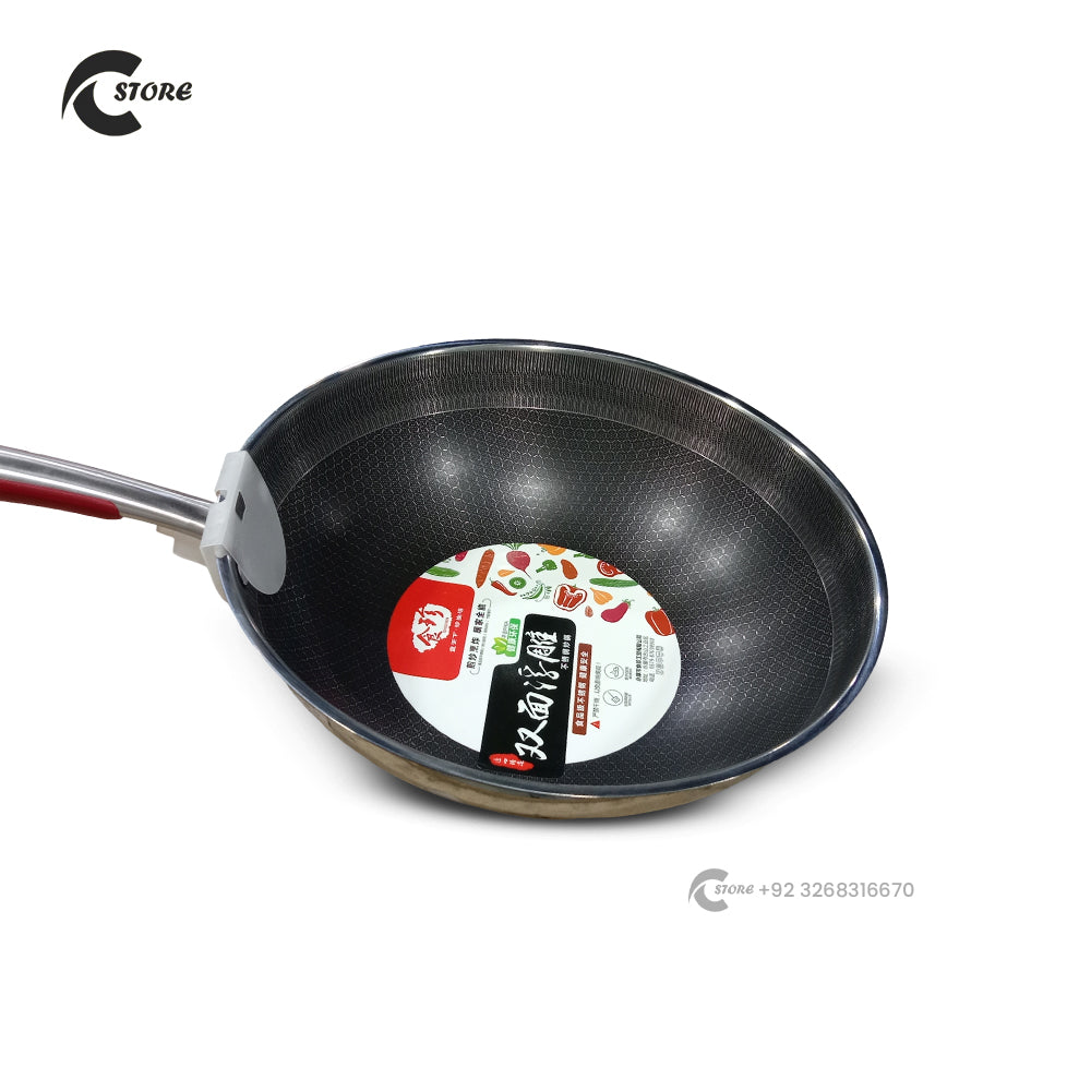 Laser Double Sided Honeycomb Steel Karahi | 32CM Tri-Ply Laser Coated Stainless Steel Cooking Wok | Energy-Saving, Non-Stick & Durable Cookware