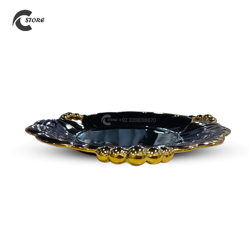 8 Pcs Black Gold Ceramic Cake Serving Plates Set With Elegant Metal Stand | Dessert Display Tray for Parties & Gifting