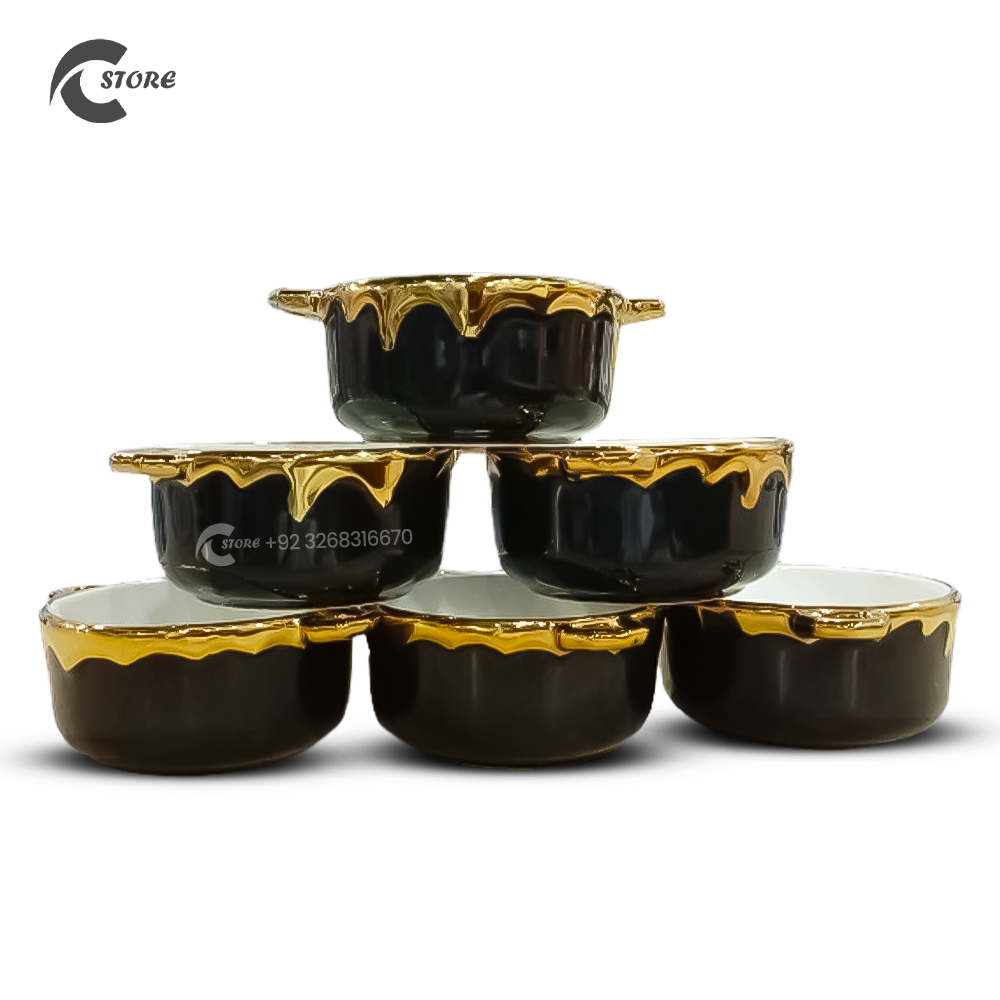 Akura 16-Piece Premium Ceramic Soup Set with Golden Stand | European Style Bowls & Spoons | Elegant Gift Set for Dining & Gifting